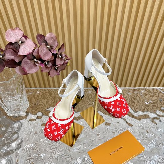 Louis Vuitton Vintage Square Toe Genuine Leather High Heel Sandals