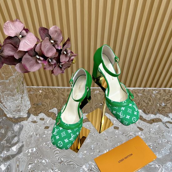Louis Vuitton Vintage Square Toe Genuine Leather High Heel Sandals