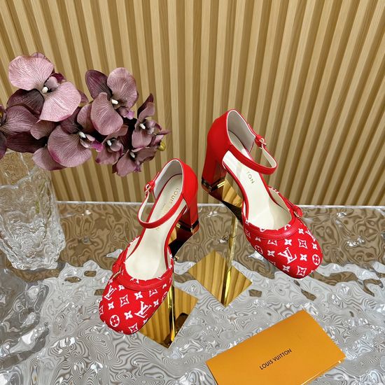 Louis Vuitton Vintage Square Toe Genuine Leather High Heel Sandals