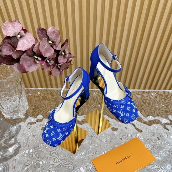 Louis Vuitton Vintage Square Toe Genuine Leather High Heel Sandals