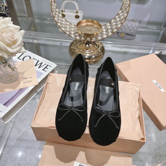 Miu Miu Satin Upper Soft Flat Ballet Shoes With Leather Lining