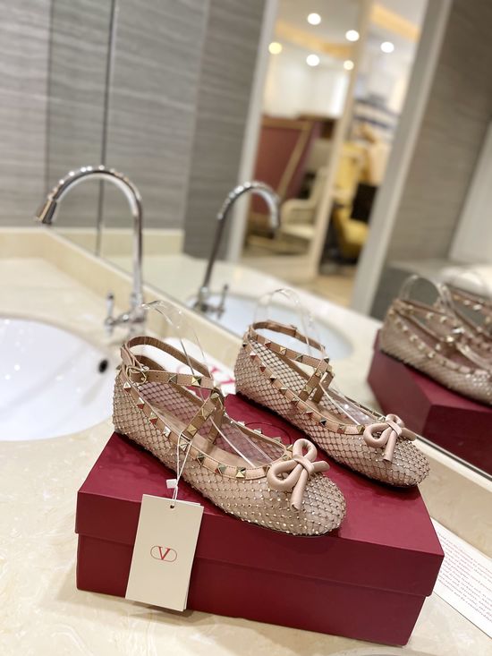 Valentino Rhinestone Mesh Studded Flat Ballet Shoes
