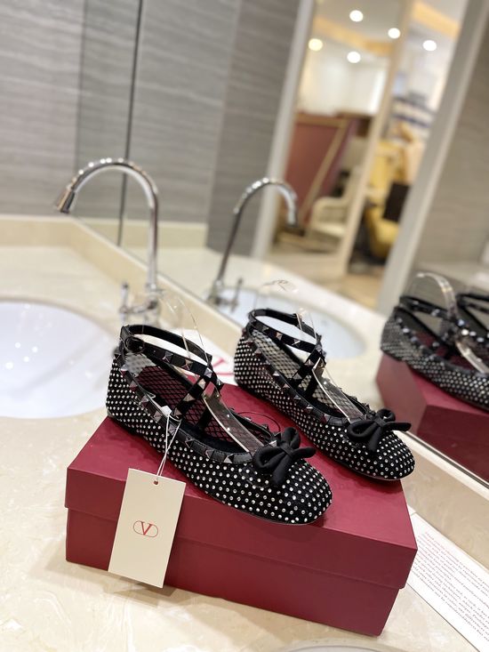 Valentino Rhinestone Mesh Studded Flat Ballet Shoes