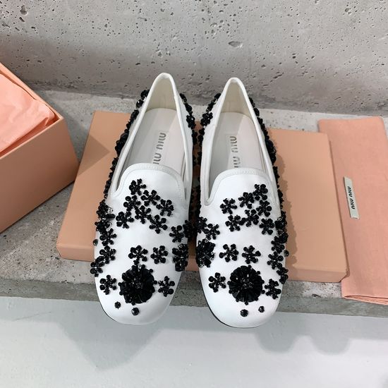 Miu Miu Beaded Loafers with Silk Upper and Non-slip Sole