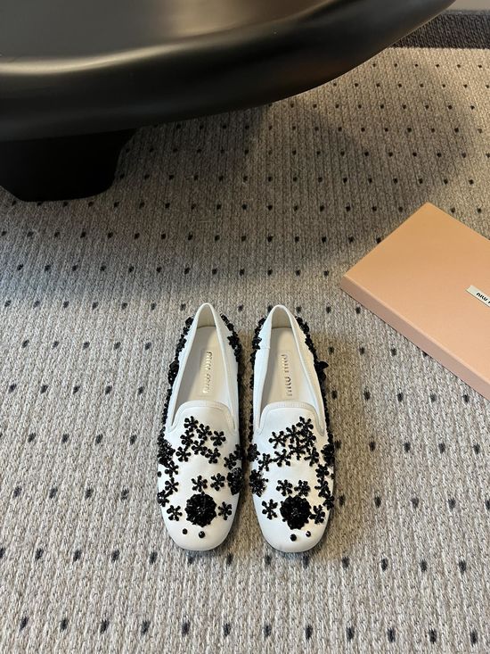 Miu Miu Beaded Loafer Slides Silk Upper Handmade Non-slip Sole