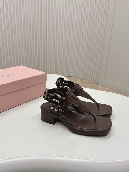Miu Miu Vintage Chunky Heel Sandals With Premium Leather Upper