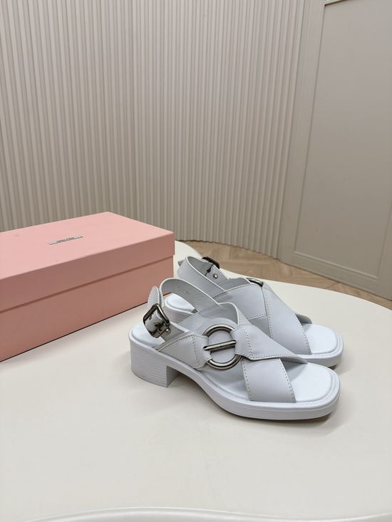 Miu Miu Vintage Chunky Heel Sandals With Premium Leather Upper