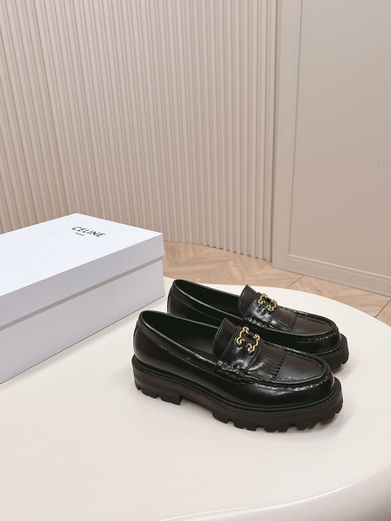 Celine Vintage Style Comfortable Thick Sole Leather Loafers