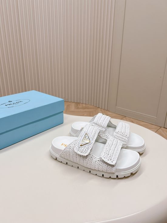 Prada Lightweight Woven Platform Casual Slides