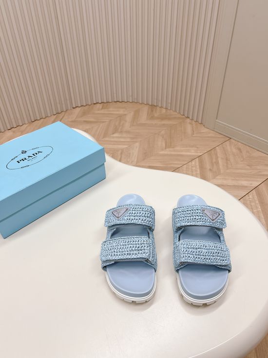 Prada Lightweight Woven Platform Casual Slides