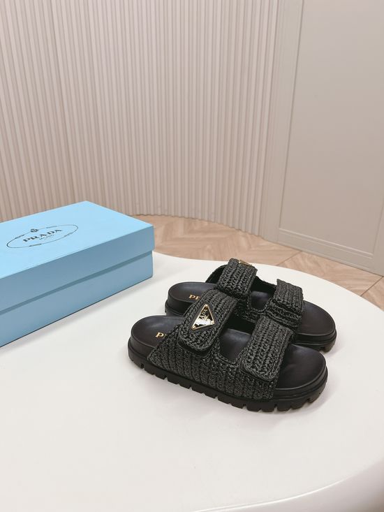 Prada Lightweight Woven Platform Casual Slides