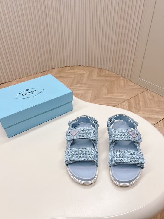 Prada Handwoven Platform Slide Sandals with Metal Accent