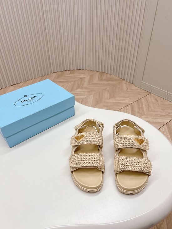 Prada Handwoven Platform Slide Sandals with Metal Accent
