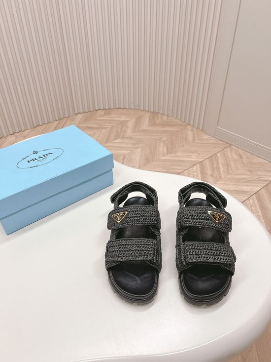 Prada Handwoven Platform Slide Sandals with Metal Accent