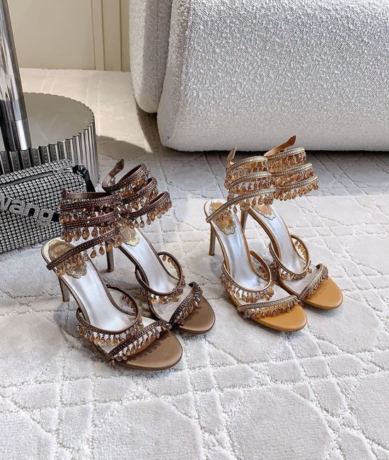 Rene Caovilla Crystal Pendant High-Heeled Sandals