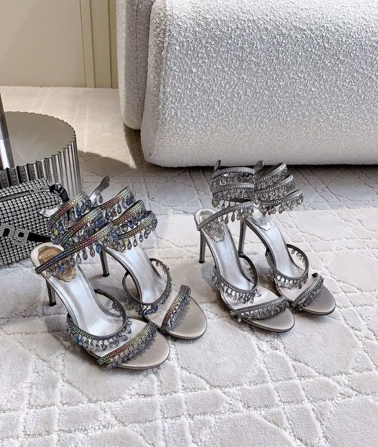 Rene Caovilla Crystal Pendant High-Heeled Sandals