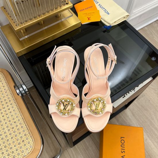Louis Vuitton Rhinestone Buckle High Heel Silk Sandals