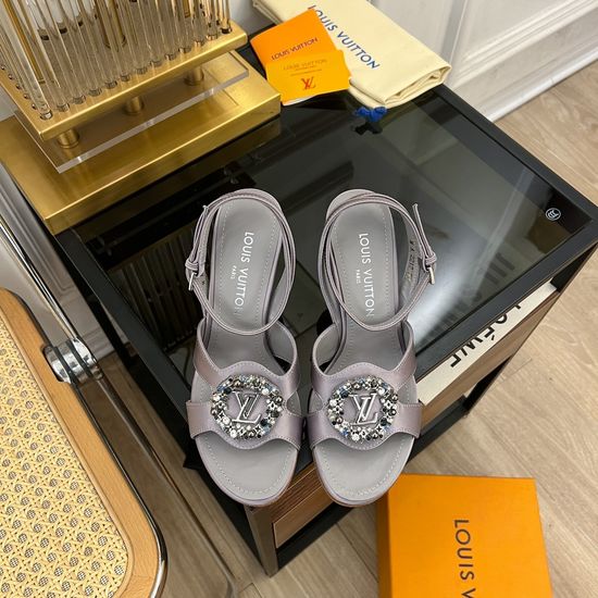 Louis Vuitton Rhinestone Buckle High Heel Silk Sandals