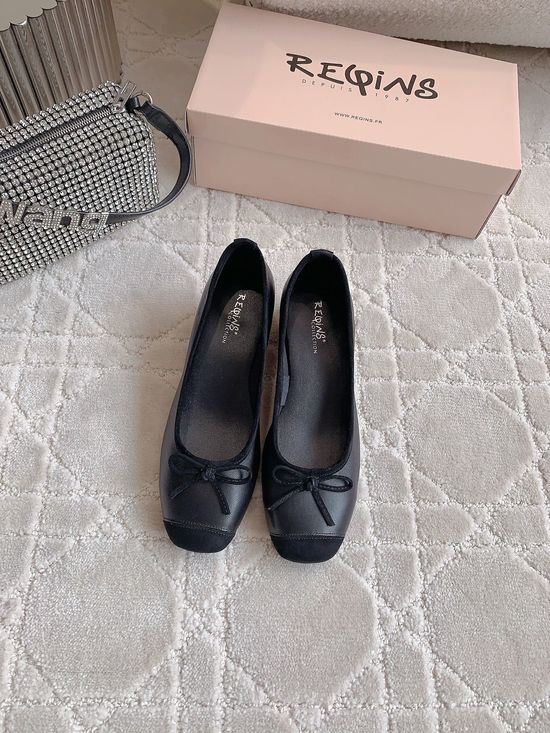 Reqins Low Heel Leather Ballet Shoes Soft Sole Comfortable Daily Footwear