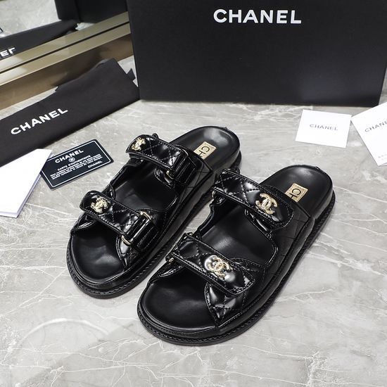 Chanel Premium Leather Hook Loop Beach Slippers Comfortable Non-slip