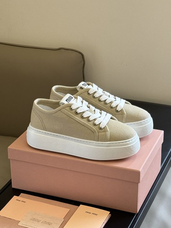 Miu Miu Comfortable Thick Sole Canvas Shoes with Height Lift