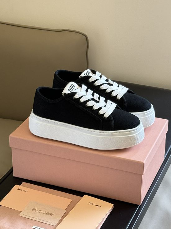 Miu Miu Comfortable Thick Sole Canvas Shoes with Height Lift