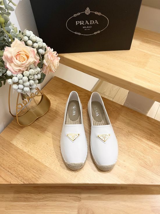 Prada Logo Detail Round Toe Slip On Espadrilles