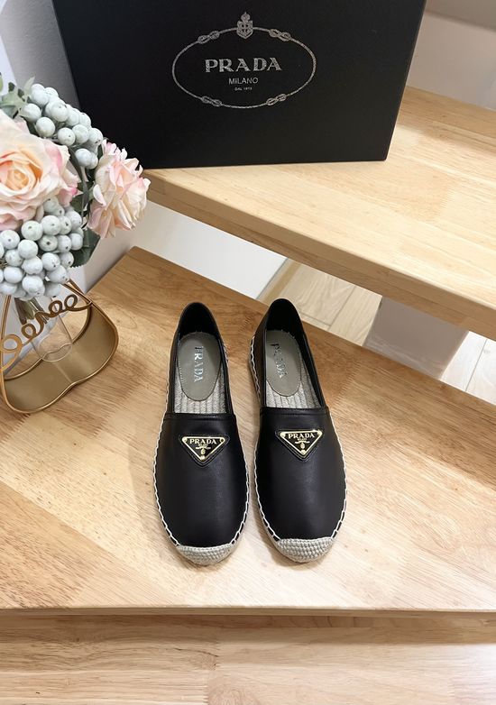 Prada Logo Detail Round Toe Slip On Espadrilles