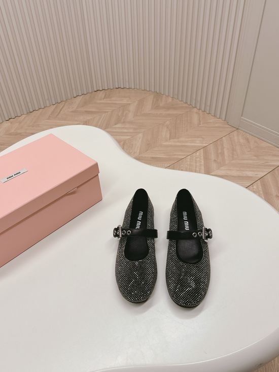 Miu Miu Rhinestone Decor Soft Casual Slip-on Ballet Flats
