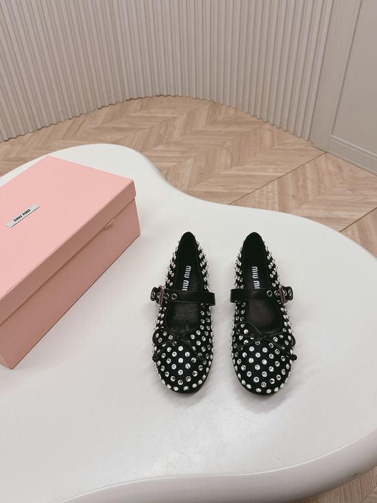 Miu Miu Rhinestone Decor Soft Casual Slip-on Ballet Flats