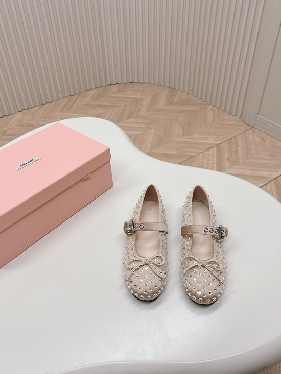 Miu Miu Rhinestone Decor Soft Casual Slip-on Ballet Flats