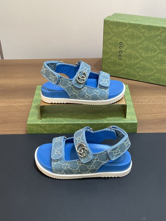 Gucci Denim Embroidered Casual Comfort Sandals With Premium Lining