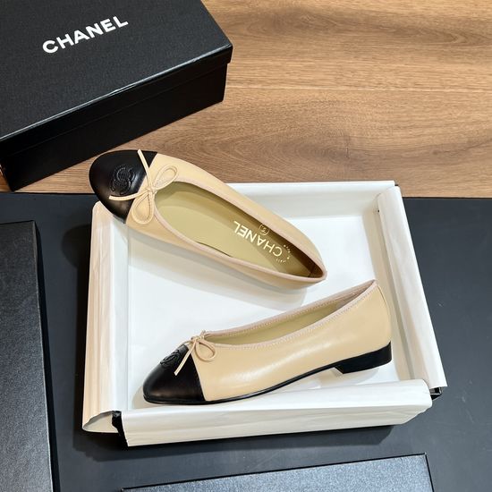 Chanel Two-tone Leather Slingback Ballet Flats with Real Leather Sole