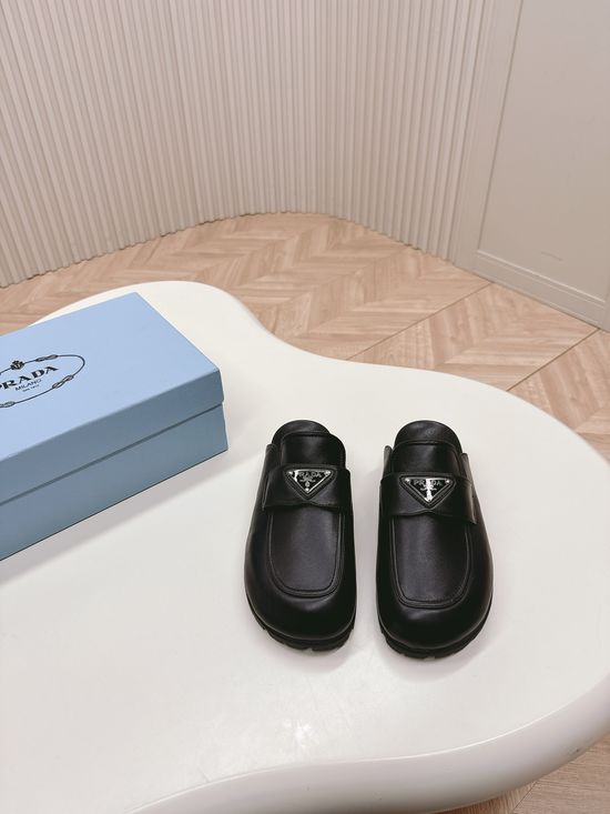 Prada Cushioned Leather Mules with Non-slip Outsole