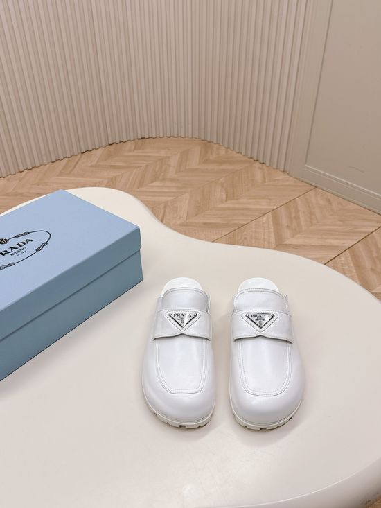 Prada Cushioned Leather Mules with Non-slip Outsole