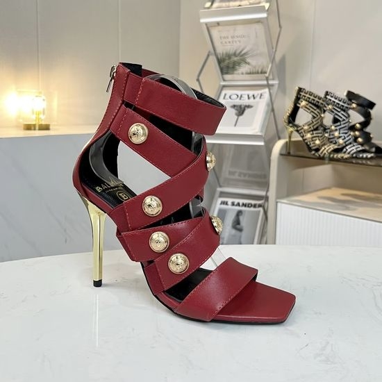 Balmain Square Toe Stiletto Sandals Cowhide Upper Sheepskin Lining