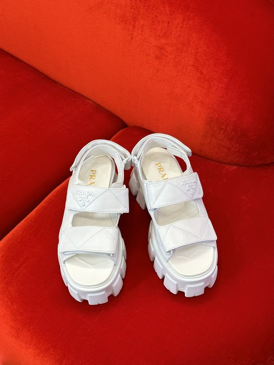 Prada Velcro Closure Leather Sandals Classic Daily Wear
