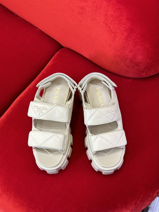 Prada Velcro Closure Leather Sandals Classic Daily Wear