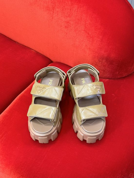 Prada Velcro Closure Leather Sandals Classic Daily Wear