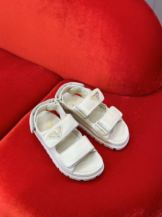 Prada Velcro Closure Leather Sandals Classic Daily Wear