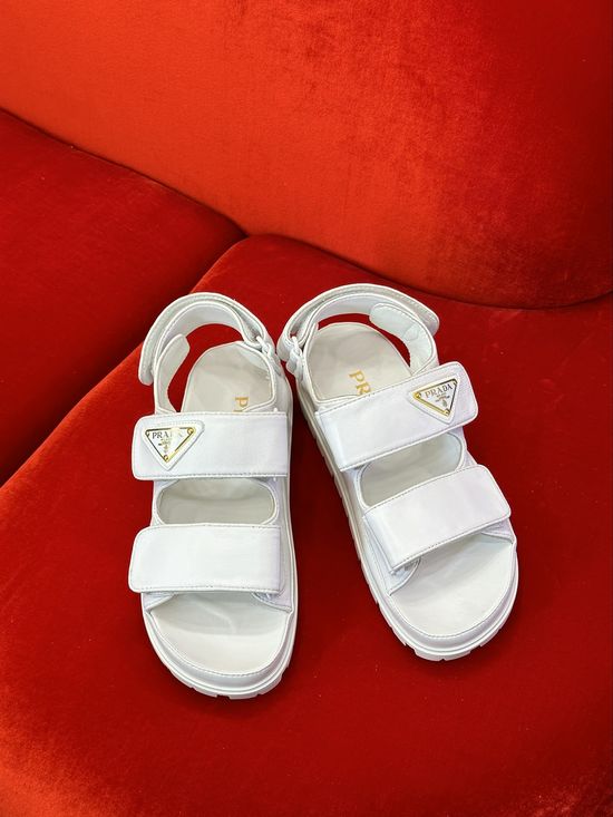 Prada Velcro Closure Leather Sandals Classic Daily Wear