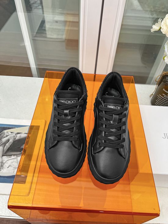 Jimmy Choo Rhinestone Tail Leather Breathable Casual Sneakers
