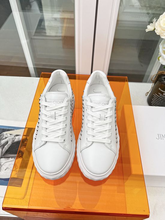 Jimmy Choo Studded Decor Leather Non-slip Casual Sneakers