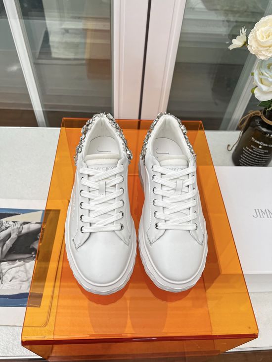 Jimmy Choo Rhinestone Decor Leather Casual Comfort Sneakers