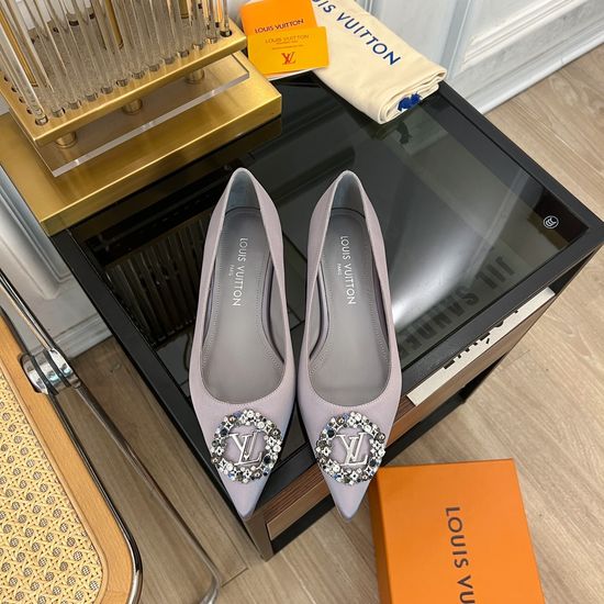 Louis Vuitton Pointed Toe Rhinestone Buckle Low Heel Footwear