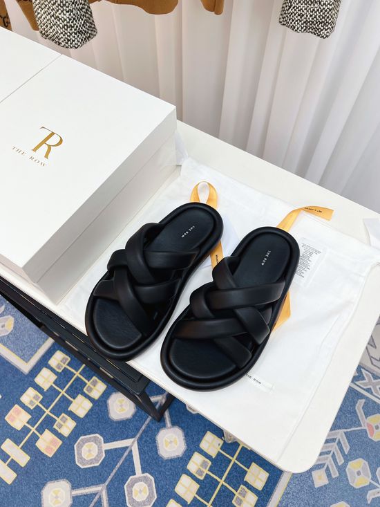 The Row Woven Platform Slide Sandals Soft Sheepskin Lining