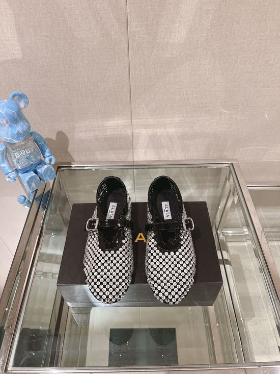 Alaia Rhinestone Decor Mesh Ballet Flats Soft Sheepskin Lining