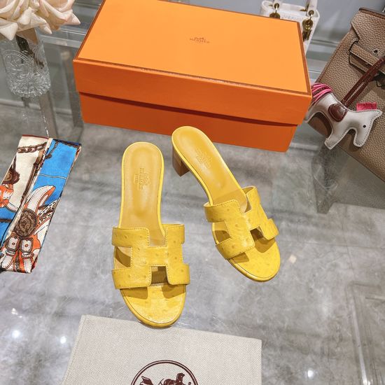 Hermes Chunky Heel Cowhide Slide Sandals With Silk Scarf Set
