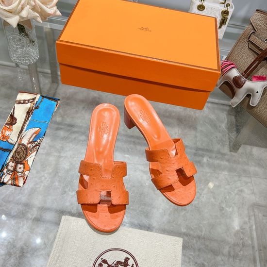 Hermes Chunky Heel Cowhide Slide Sandals With Silk Scarf Set