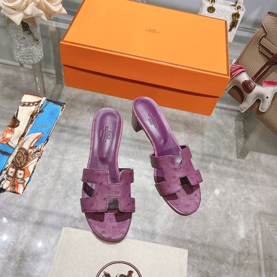 Hermes Chunky Heel Cowhide Slide Sandals With Silk Scarf Set